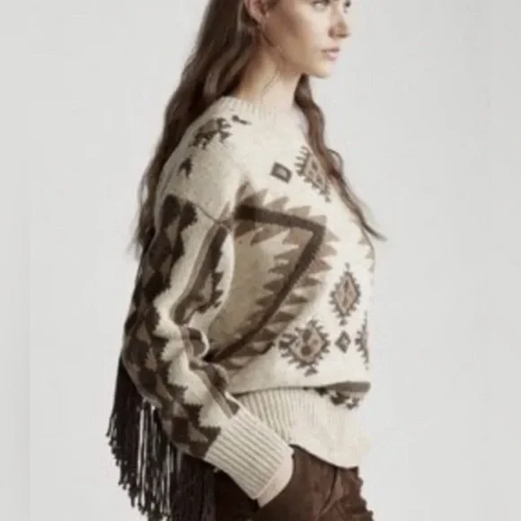 Polo Ralph Lauren Southwestern Aztec Navajo Serape Wool Tan/brown Sweater Sz L - Picture 7 of 7